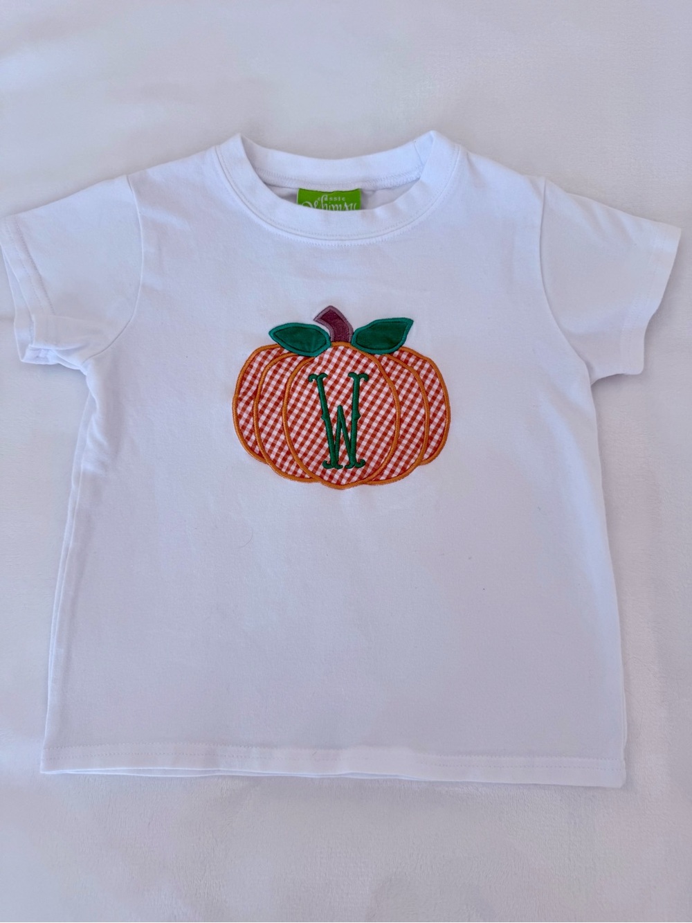 Classic Whimsy Monogrammed “W” Pumpkin Shirt (size 3T)